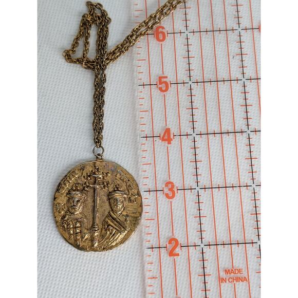 RARE Erwin Pearl Byzantine Empire Gold Round Coin 25" Long Necklace "Byzantium" - Picture 6 of 6